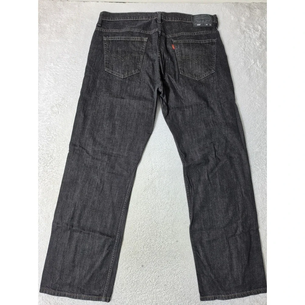 Levi Jeans Mens 36/32 Black 569 Loose Straight Stretch Denim Pants